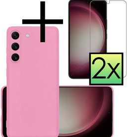 NoXx NoXx Samsung Galaxy S23 Plus Hoesje Siliconen Met 2x Screenprotector - Lichtroze