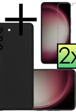 NoXx Hoes Geschikt voor Samsung S23 Plus Hoesje Cover Siliconen Back Case Hoes Met 2x Screenprotector - Zwart
