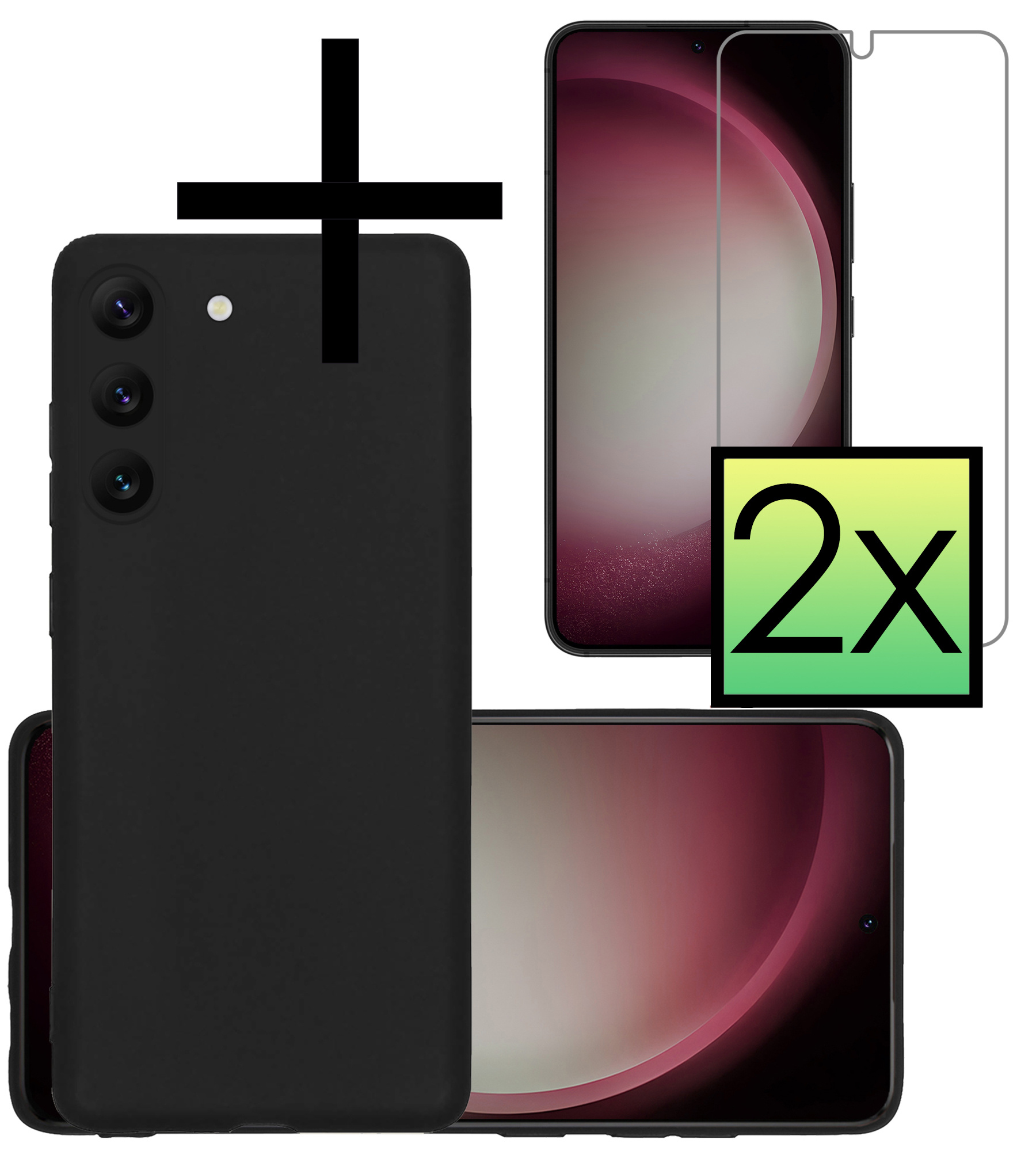 NoXx Hoes Geschikt voor Samsung S23 Plus Hoesje Cover Siliconen Back Case Hoes Met 2x Screenprotector - Zwart