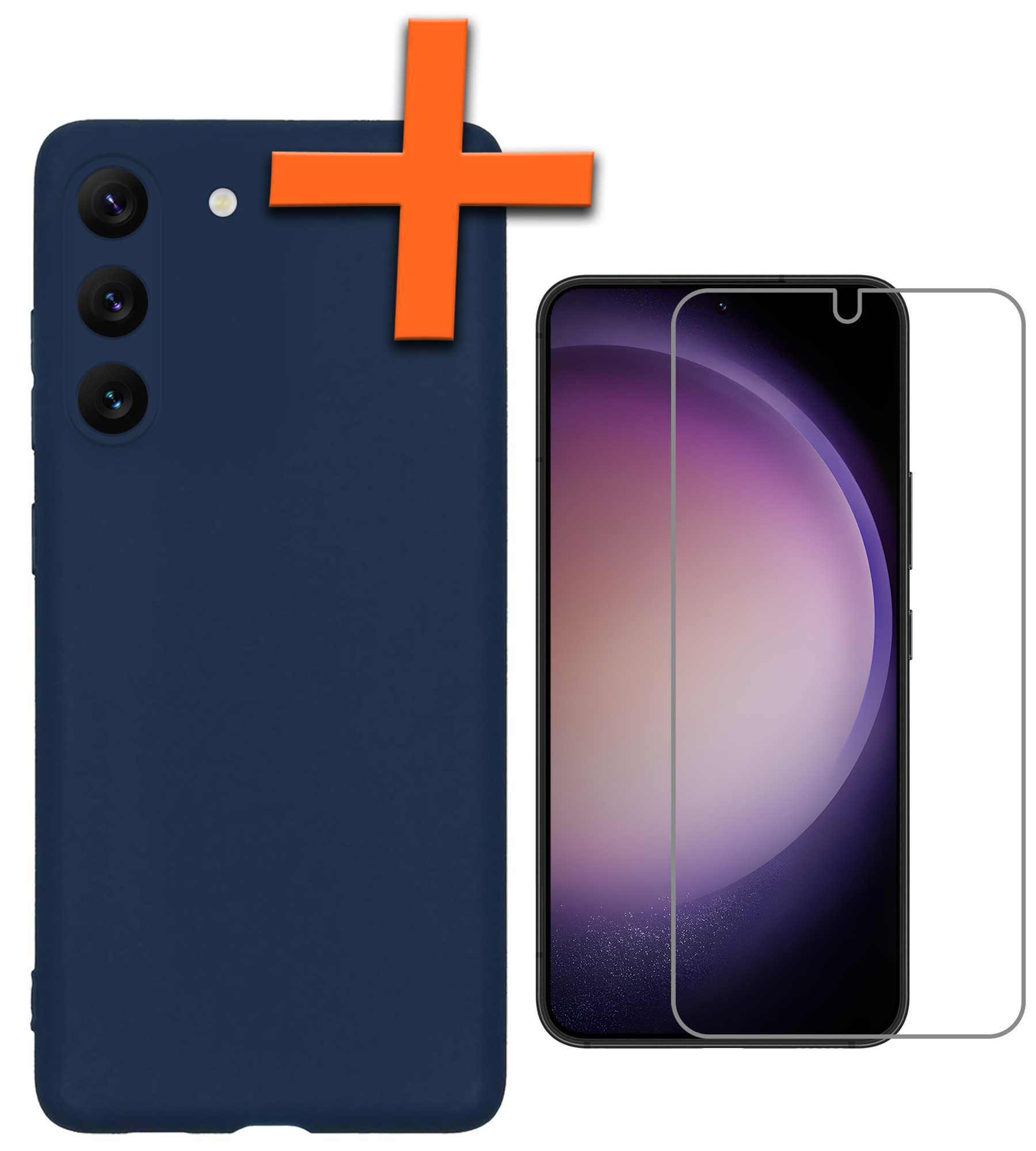 Nomfy Hoesje Geschikt voor Samsung S23 Plus Hoesje Siliconen Cover Case Met Screenprotector - Hoes Geschikt voor Samsung Galaxy S23 Plus Hoes Back Case - Donkerblauw