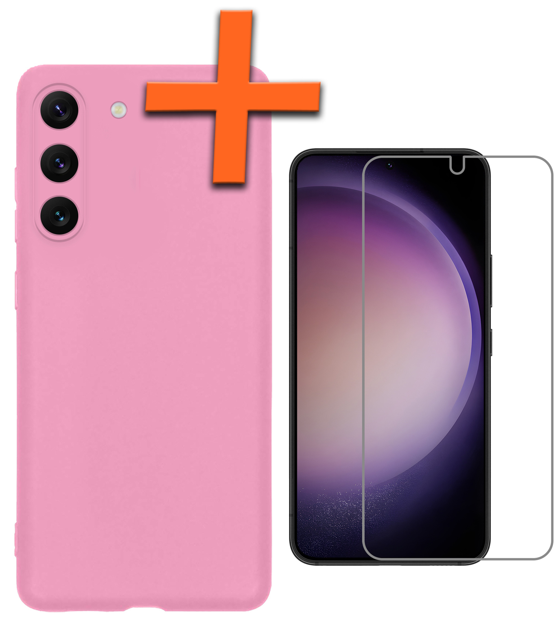 Nomfy Hoesje Geschikt voor Samsung S23 Plus Hoesje Siliconen Cover Case Met Screenprotector - Hoes Geschikt voor Samsung Galaxy S23 Plus Hoes Back Case - Lichtroze