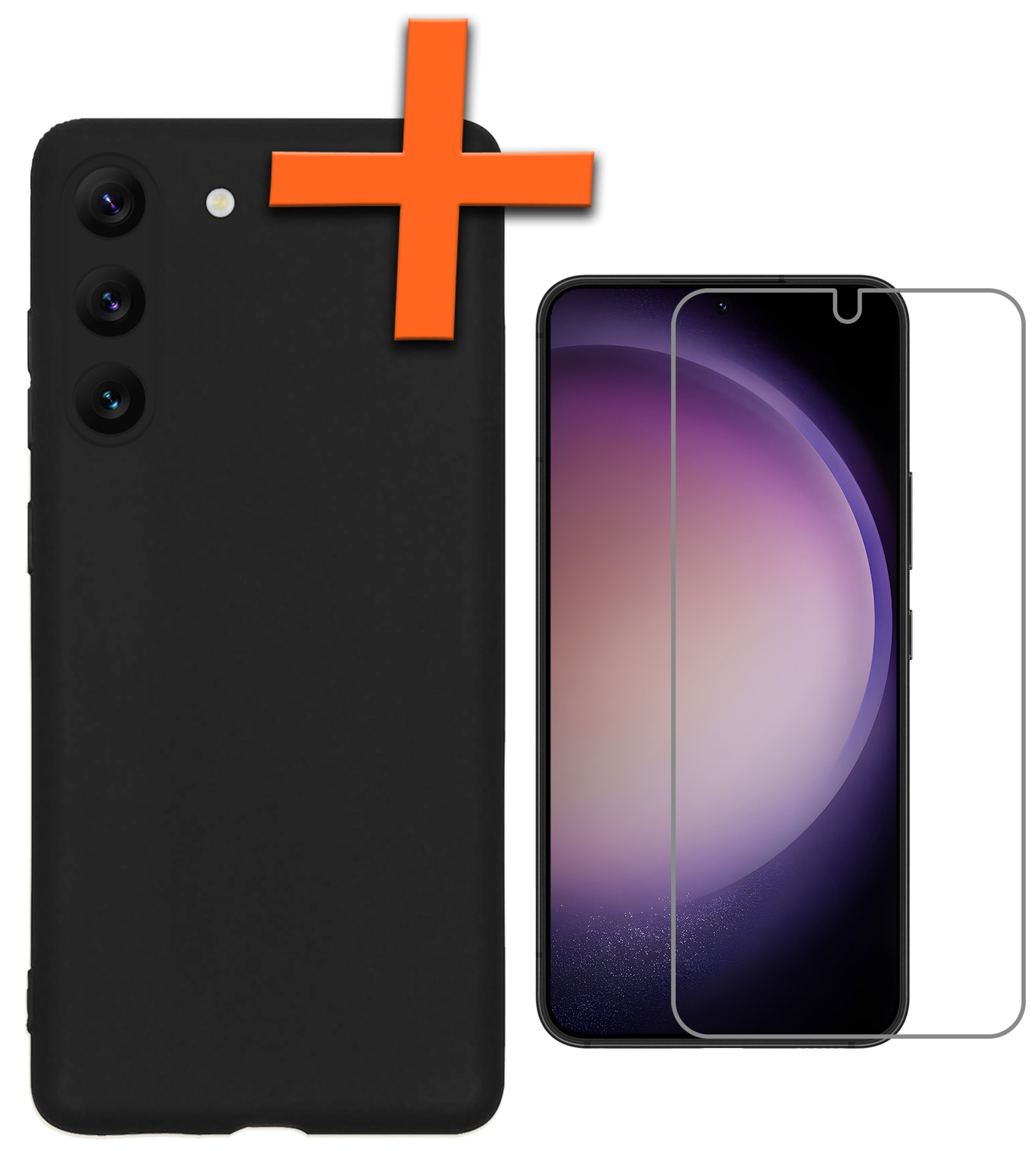 Nomfy Hoesje Geschikt voor Samsung S23 Plus Hoesje Siliconen Cover Case Met Screenprotector - Hoes Geschikt voor Samsung Galaxy S23 Plus Hoes Back Case - Zwart