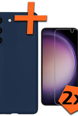 Nomfy Hoesje Geschikt voor Samsung S23 Plus Hoesje Siliconen Cover Case Met 2x Screenprotector - Hoes Geschikt voor Samsung Galaxy S23 Plus Hoes Back Case - Donkerblauw