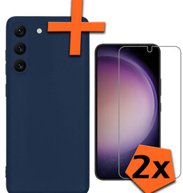 Nomfy Nomfy Samsung Galaxy S23 Plus Hoesje Siliconen Met 2x Screenprotector - Donkerblauw