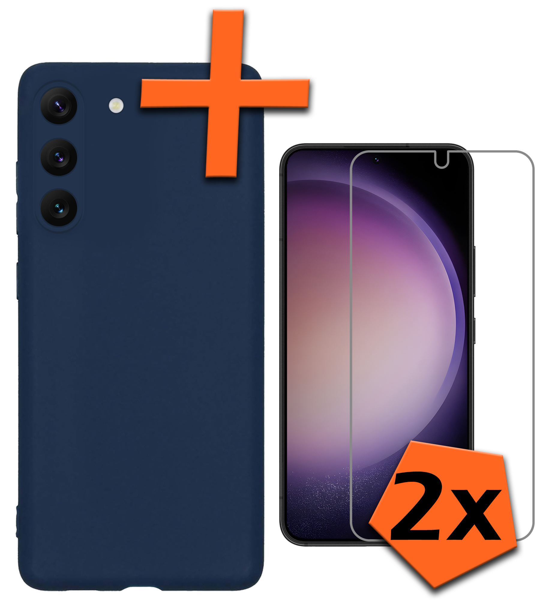 Nomfy Hoesje Geschikt voor Samsung S23 Plus Hoesje Siliconen Cover Case Met 2x Screenprotector - Hoes Geschikt voor Samsung Galaxy S23 Plus Hoes Back Case - Donkerblauw