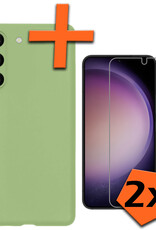 Nomfy Hoesje Geschikt voor Samsung S23 Plus Hoesje Siliconen Cover Case Met 2x Screenprotector - Hoes Geschikt voor Samsung Galaxy S23 Plus Hoes Back Case - Groen