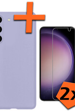 Nomfy Hoesje Geschikt voor Samsung S23 Plus Hoesje Siliconen Cover Case Met 2x Screenprotector - Hoes Geschikt voor Samsung Galaxy S23 Plus Hoes Back Case - Lila