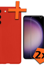 Nomfy Hoesje Geschikt voor Samsung S23 Plus Hoesje Siliconen Cover Case Met 2x Screenprotector - Hoes Geschikt voor Samsung Galaxy S23 Plus Hoes Back Case - Rood