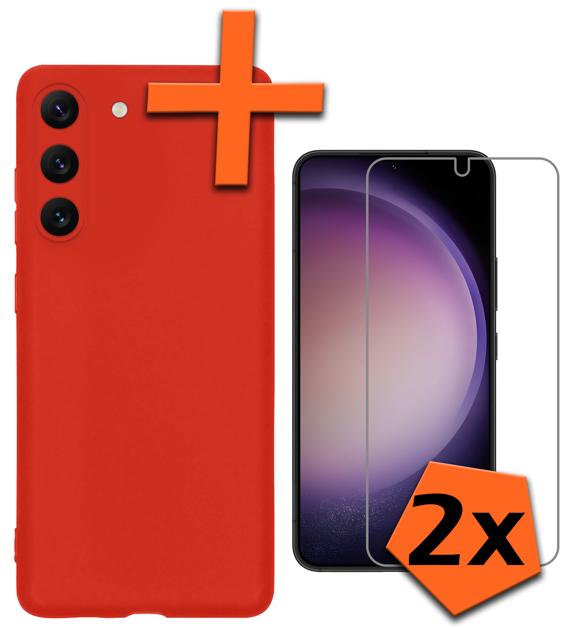 Nomfy Hoesje Geschikt voor Samsung S23 Plus Hoesje Siliconen Cover Case Met 2x Screenprotector - Hoes Geschikt voor Samsung Galaxy S23 Plus Hoes Back Case - Rood