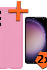Nomfy Hoesje Geschikt voor Samsung S23 Plus Hoesje Siliconen Cover Case Met 2x Screenprotector - Hoes Geschikt voor Samsung Galaxy S23 Plus Hoes Back Case - Lichtroze
