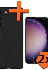 Nomfy Hoesje Geschikt voor Samsung S23 Plus Hoesje Siliconen Cover Case Met 2x Screenprotector - Hoes Geschikt voor Samsung Galaxy S23 Plus Hoes Back Case - Zwart
