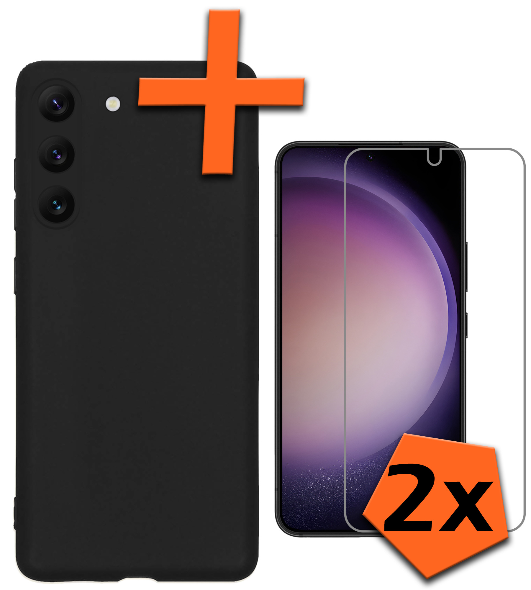 Nomfy Hoesje Geschikt voor Samsung S23 Plus Hoesje Siliconen Cover Case Met 2x Screenprotector - Hoes Geschikt voor Samsung Galaxy S23 Plus Hoes Back Case - Zwart