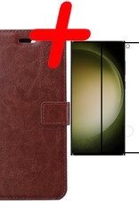 BASEY. Hoes Geschikt voor Samsung S23 Ultra Hoesje Bookcase Hoes Flip Case Book Cover Met Screenprotector - Hoesje Geschikt voor Samsung Galaxy S23 Ultra Hoes Book Case Hoesje - Bruin