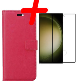 BASEY. BASEY. Samsung Galaxy S23 Ultra Hoesje Bookcase Donkerroze Met Screenprotector