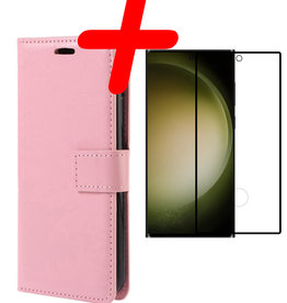 BASEY. BASEY. Samsung Galaxy S23 Ultra Hoesje Bookcase Lichtroze Met Screenprotector