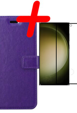BASEY. Hoes Geschikt voor Samsung S23 Ultra Hoesje Bookcase Hoes Flip Case Book Cover Met Screenprotector - Hoesje Geschikt voor Samsung Galaxy S23 Ultra Hoes Book Case Hoesje - Paars