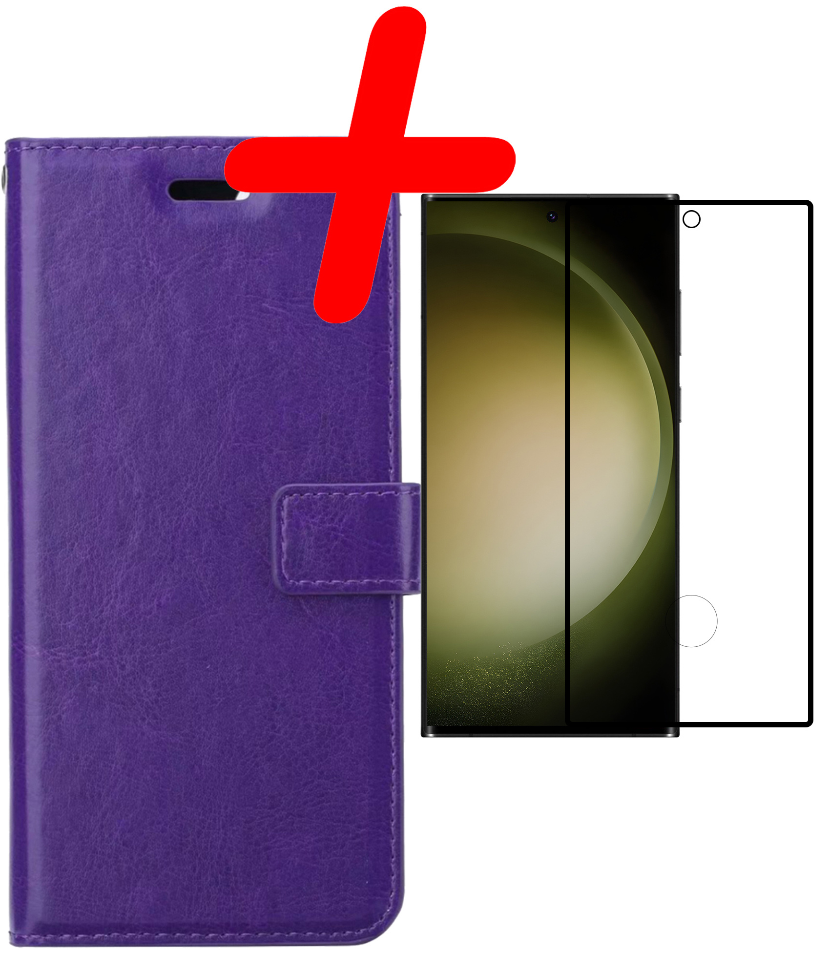 BASEY. Hoes Geschikt voor Samsung S23 Ultra Hoesje Bookcase Hoes Flip Case Book Cover Met Screenprotector - Hoesje Geschikt voor Samsung Galaxy S23 Ultra Hoes Book Case Hoesje - Paars