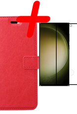 BASEY. Hoes Geschikt voor Samsung S23 Ultra Hoesje Bookcase Hoes Flip Case Book Cover Met Screenprotector - Hoesje Geschikt voor Samsung Galaxy S23 Ultra Hoes Book Case Hoesje - Rood
