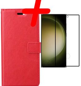 BASEY. Samsung Galaxy S23 Ultra Hoesje Bookcase Rood Met Screenprotector