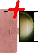 BASEY. Hoes Geschikt voor Samsung S23 Ultra Hoesje Bookcase Hoes Flip Case Book Cover Met Screenprotector - Hoesje Geschikt voor Samsung Galaxy S23 Ultra Hoes Book Case Hoesje - Rosé goud