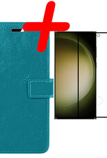 BASEY. Hoes Geschikt voor Samsung S23 Ultra Hoesje Bookcase Hoes Flip Case Book Cover Met Screenprotector - Hoesje Geschikt voor Samsung Galaxy S23 Ultra Hoes Book Case Hoesje - Turquoise