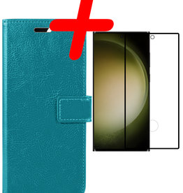 BASEY. Samsung Galaxy S23 Ultra Hoesje Bookcase Turquoise Met Screenprotector