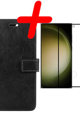BASEY. Hoes Geschikt voor Samsung S23 Ultra Hoesje Bookcase Hoes Flip Case Book Cover Met Screenprotector - Hoesje Geschikt voor Samsung Galaxy S23 Ultra Hoes Book Case Hoesje - Zwart