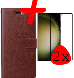 BASEY. BASEY. Samsung Galaxy S23 Ultra Hoesje Bookcase Bruin Met 2x Screenprotector