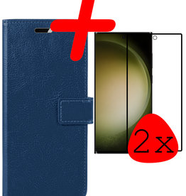 BASEY. BASEY. Samsung Galaxy S23 Ultra Hoesje Bookcase Donkerblauw Met 2x Screenprotector