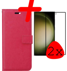 BASEY. BASEY. Samsung Galaxy S23 Ultra Hoesje Bookcase Donkerroze Met 2x Screenprotector
