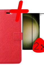 BASEY. Hoes Geschikt voor Samsung S23 Ultra Hoesje Bookcase Hoes Flip Case Book Cover Met 2x Screenprotector - Hoesje Geschikt voor Samsung Galaxy S23 Ultra Hoes Book Case Hoesje - Rood