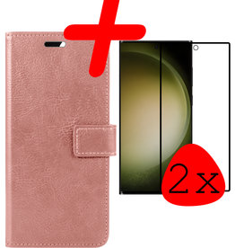 BASEY. BASEY. Samsung Galaxy S23 Ultra Hoesje Bookcase Rose Goud Met 2x Screenprotector