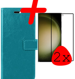 BASEY. BASEY. Samsung Galaxy S23 Ultra Hoesje Bookcase Turquoise Met 2x Screenprotector