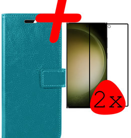 BASEY. Samsung Galaxy S23 Ultra Hoesje Bookcase Turquoise Met 2x Screenprotector