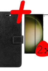 BASEY. Hoes Geschikt voor Samsung S23 Ultra Hoesje Bookcase Hoes Flip Case Book Cover Met 2x Screenprotector - Hoesje Geschikt voor Samsung Galaxy S23 Ultra Hoes Book Case Hoesje - Zwart
