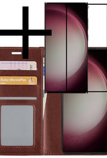 NoXx Hoes Geschikt voor Samsung S23 Ultra Hoesje Book Case Hoes Flip Cover Wallet Bookcase Met Screenprotector - Bruin
