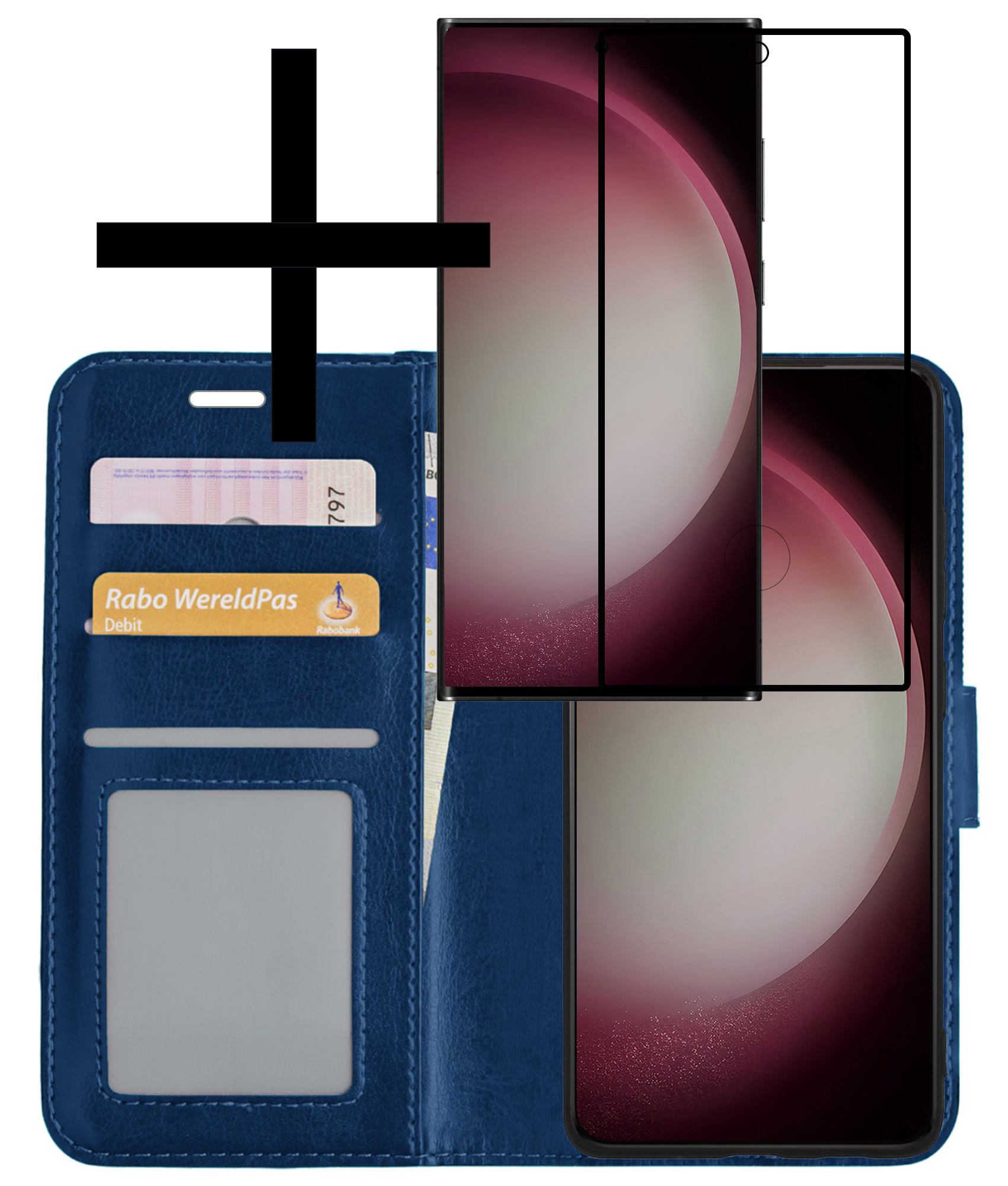 NoXx Hoes Geschikt voor Samsung S23 Ultra Hoesje Book Case Hoes Flip Cover Wallet Bookcase Met Screenprotector - Donkerblauw