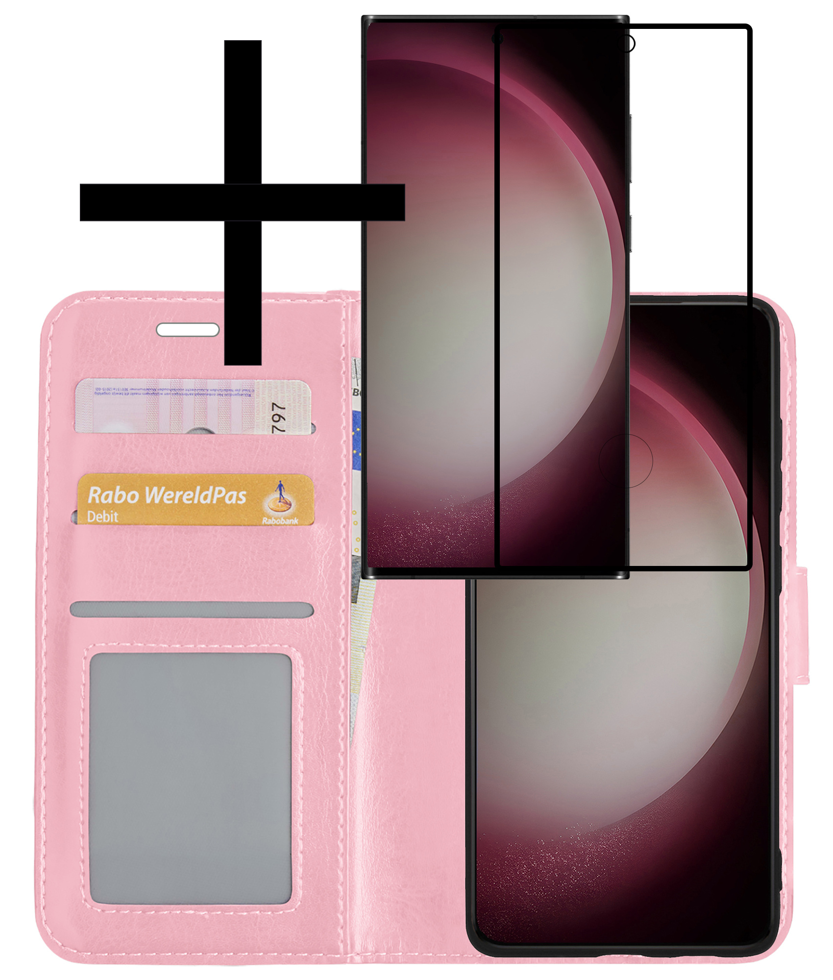 NoXx Hoes Geschikt voor Samsung S23 Ultra Hoesje Book Case Hoes Flip Cover Wallet Bookcase Met Screenprotector - Lichtroze