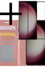 NoXx Hoes Geschikt voor Samsung S23 Ultra Hoesje Book Case Hoes Flip Cover Wallet Bookcase Met Screenprotector - Rosé goud
