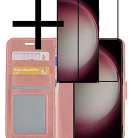 NoXx NoXx Samsung Galaxy S23 Ultra Hoesje Bookcase Rose Goud Met Screenprotector