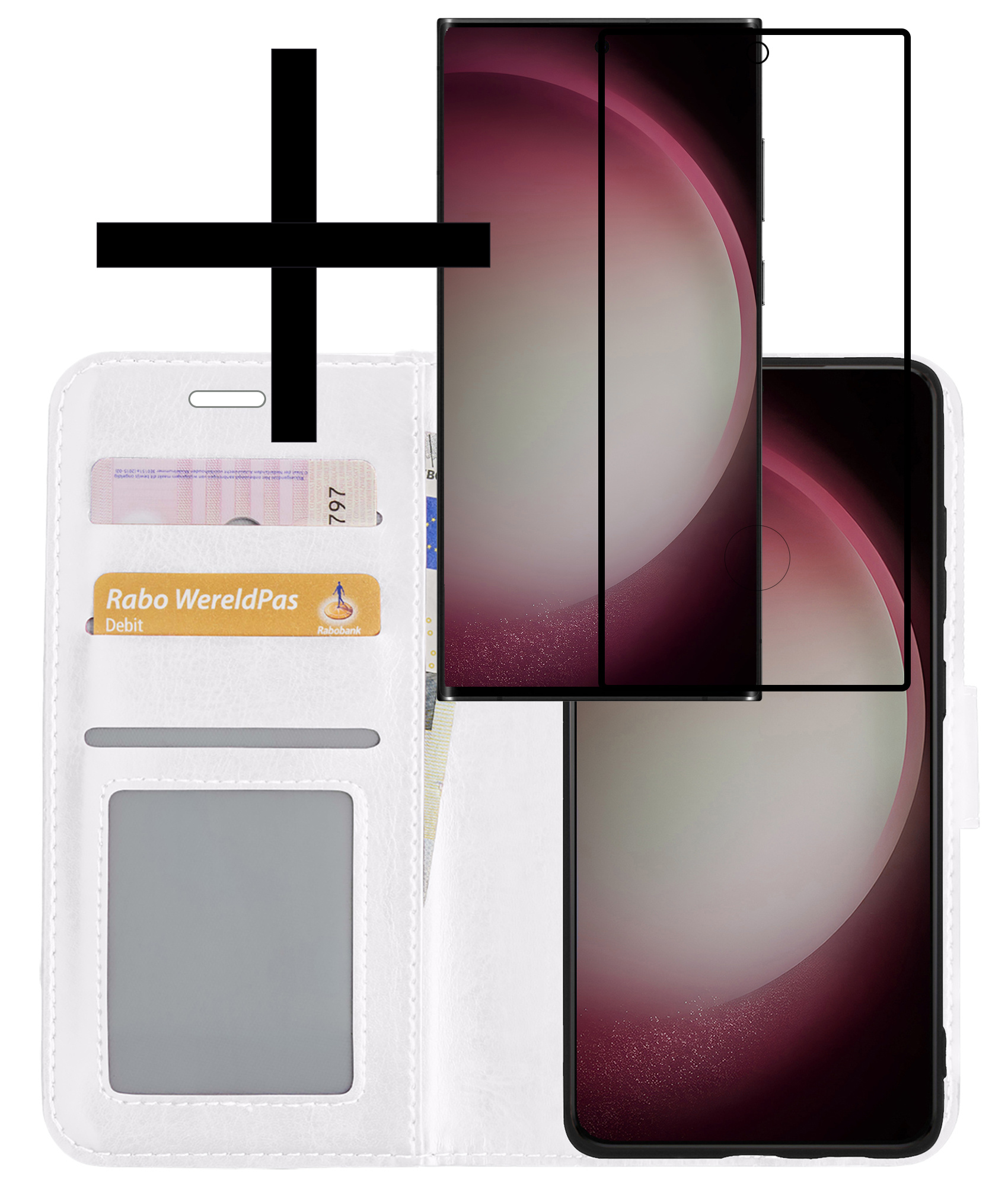 NoXx Hoes Geschikt voor Samsung S23 Ultra Hoesje Book Case Hoes Flip Cover Wallet Bookcase Met Screenprotector - Wit