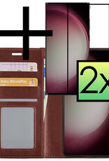 NoXx Hoes Geschikt voor Samsung S23 Ultra Hoesje Book Case Hoes Flip Cover Wallet Bookcase Met 2x Screenprotector - Bruin