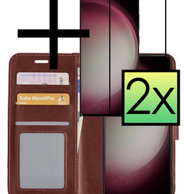 NoXx Samsung Galaxy S23 Ultra Hoesje Bookcase Bruin Met 2x Screenprotector