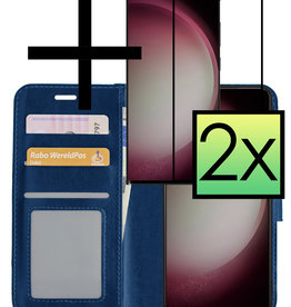 NoXx Samsung Galaxy S23 Ultra Hoesje Bookcase Donkerblauw Met 2x Screenprotector