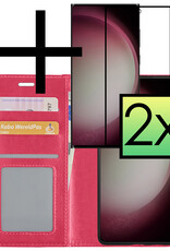 NoXx Hoes Geschikt voor Samsung S23 Ultra Hoesje Book Case Hoes Flip Cover Wallet Bookcase Met 2x Screenprotector - Donkerroze