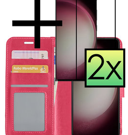 NoXx NoXx Samsung Galaxy S23 Ultra Hoesje Bookcase Donkerroze Met 2x Screenprotector