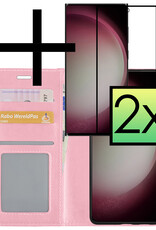 NoXx Hoes Geschikt voor Samsung S23 Ultra Hoesje Book Case Hoes Flip Cover Wallet Bookcase Met 2x Screenprotector - Lichtroze