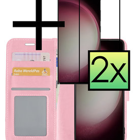 NoXx NoXx Samsung Galaxy S23 Ultra Hoesje Bookcase Lichtroze Met 2x Screenprotector