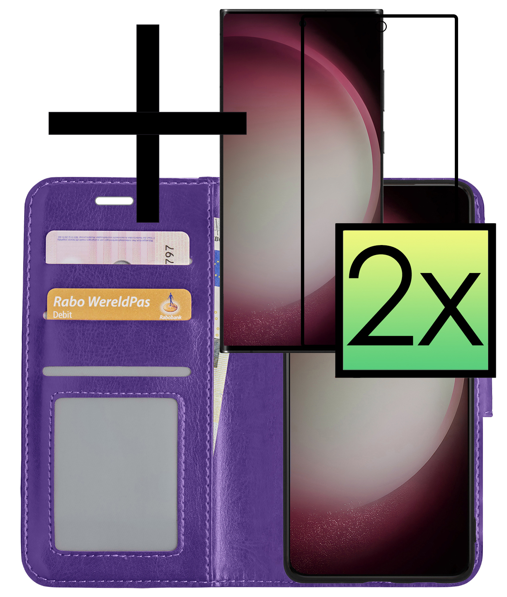 NoXx Hoes Geschikt voor Samsung S23 Ultra Hoesje Book Case Hoes Flip Cover Wallet Bookcase Met 2x Screenprotector - Paars