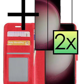 NoXx Samsung Galaxy S23 Ultra Hoesje Bookcase Rood Met 2x Screenprotector